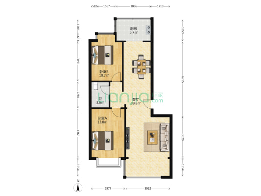 亨威璟苑B区 2室1厅1卫 98平方