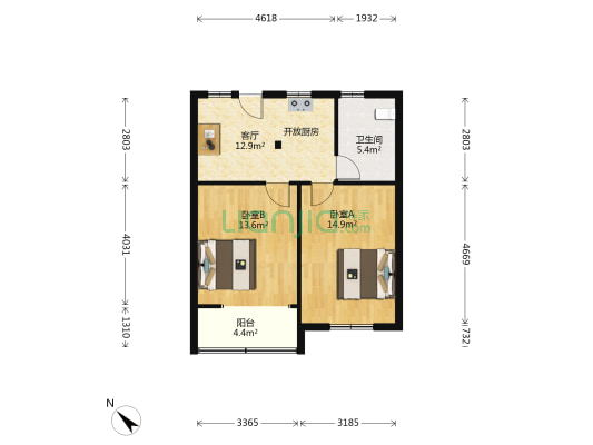 市政大楼 2室1厅1卫 70平方
