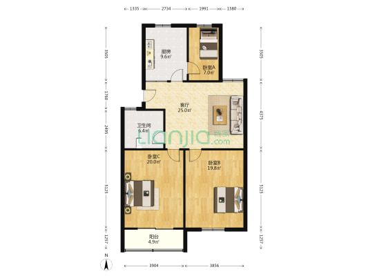 淀兴小区 3室1厅1卫 101平方