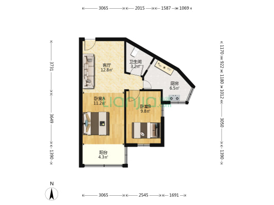 三十九所生活一区 2室1厅1卫 54平方