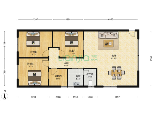 居仁坊 3室1厅1卫 122平方