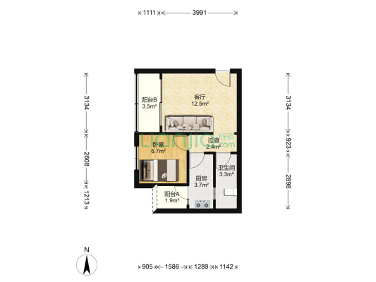 荣超花园 1室1厅1卫 46平方