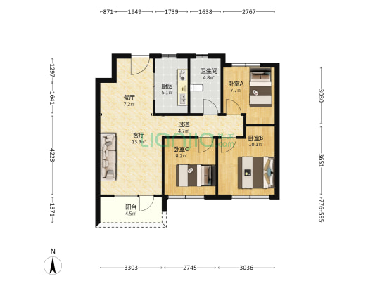 龙湖光年三期 3室2厅1卫 89平方