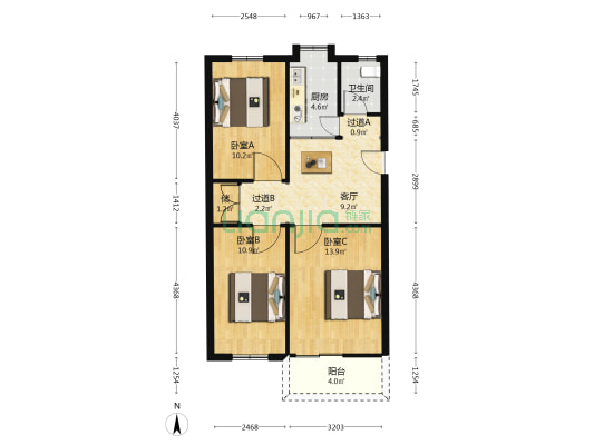 阜南路49号 3室1厅1卫 72平方