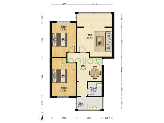 抚琴西北街38号 2室2厅1卫 79平方