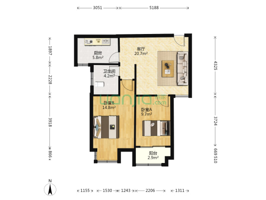 清馨园 2室1厅1卫 81平方