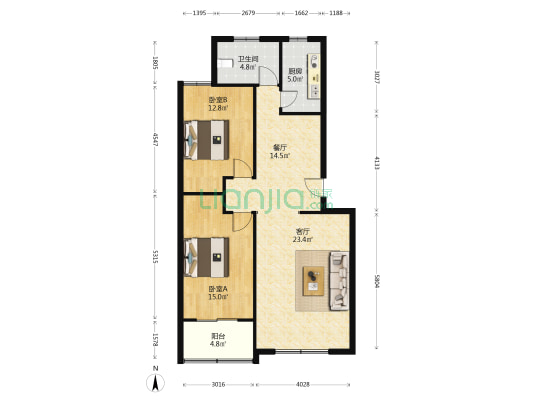 裕丰三期 2室2厅1卫 103平方