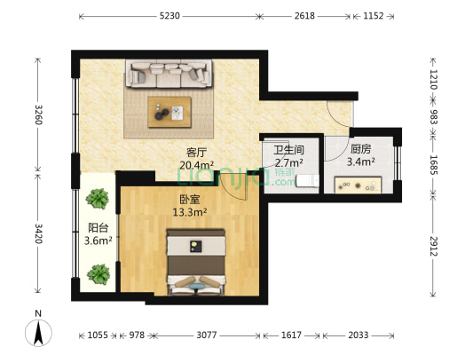 首义路85-87号 1室1厅1卫 52平方
