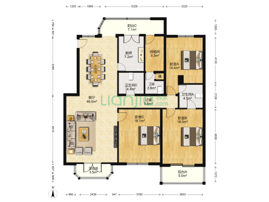 星海明珠 3室1厅3卫 179平方