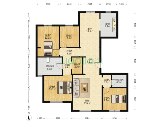 首创禧瑞府 4室2厅2卫 156平方