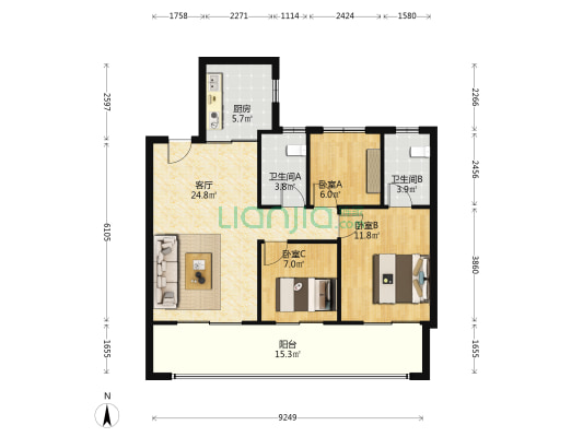 保利拾光年 3室1厅2卫 112平方