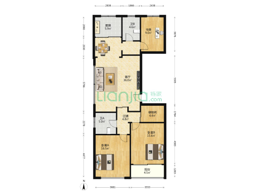 金港晶港湾 3室1厅2卫 129平方