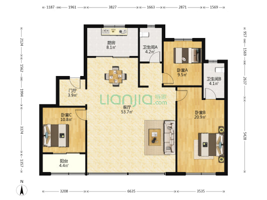 中海阅麓山 3室1厅2卫 151平方