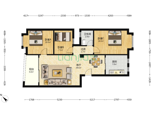 城北路 3室1厅1卫 96平方