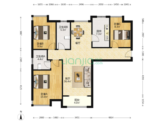 中邦大都会 3室1厅2卫 119平方