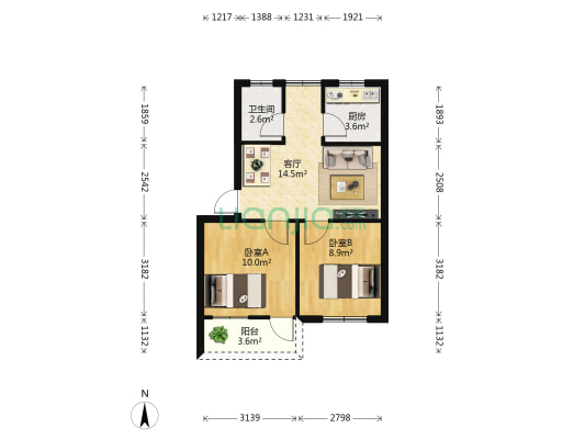凌铁小区 2室1厅1卫 47平方