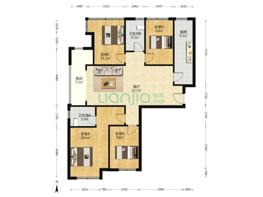 领御 4室1厅2卫 138平方