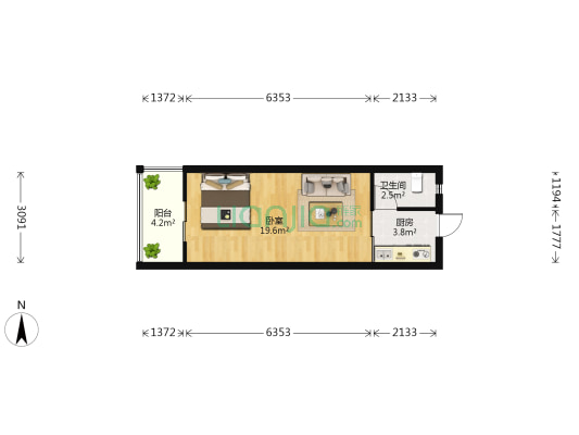 天路现代国度 1室0厅1卫 40平方