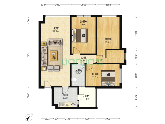滨江望珑 2室1厅1卫 93平方