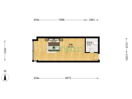 银海大厦 1室0厅1卫 48平方