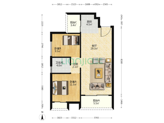 中天会展城B区B6组团 2室1厅1卫 89平方