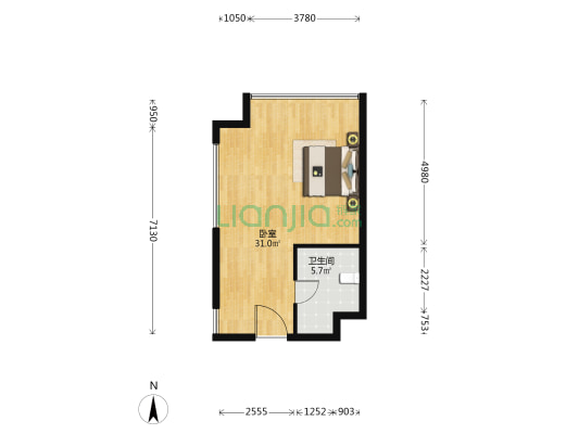 中南2A塔楼 1室0厅1卫 61平方