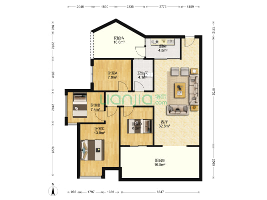 华韵天府 4室1厅1卫 87平方
