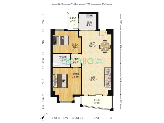 南华苑 2室2厅1卫 87平方