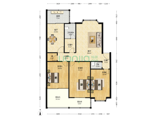 冠宇明苑 3室2厅2卫 164平方