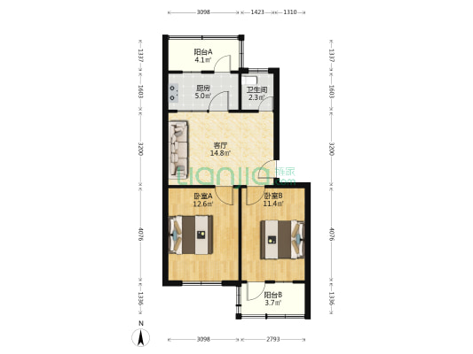 宋门关南后街46号院 2室1厅1卫 64平方