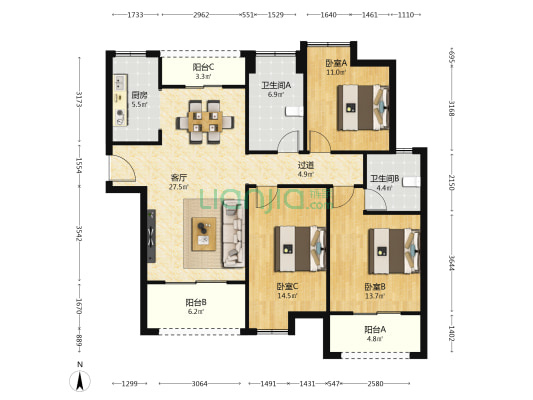 成金金语湾 3室1厅2卫 125平方