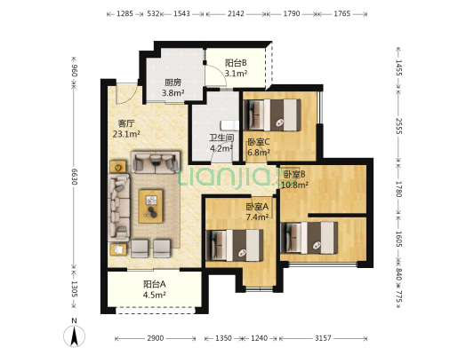保利林语溪二期 3室1厅1卫 79平方