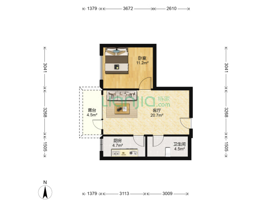 康桥小镇 1室1厅1卫 55平方
