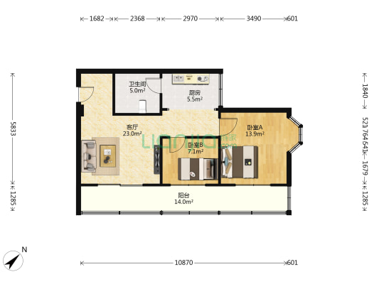 城南商住楼 2室1厅1卫 64平方