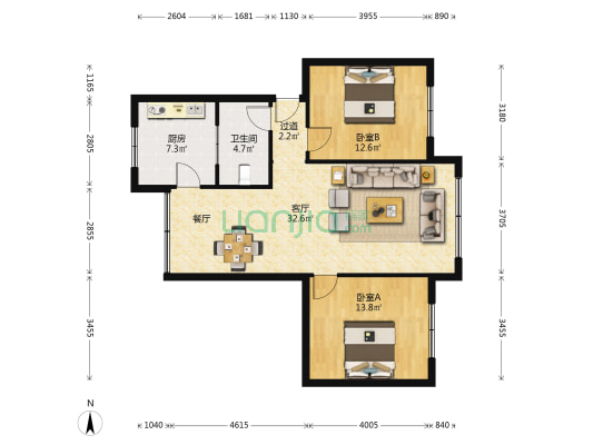光明巷36号 2室1厅1卫 87平方