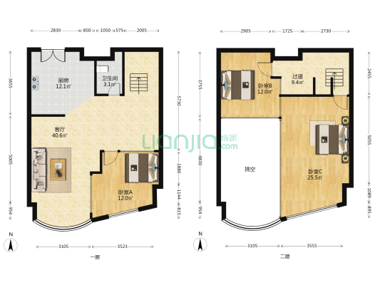 云SOHO 3室1厅1卫 52平方