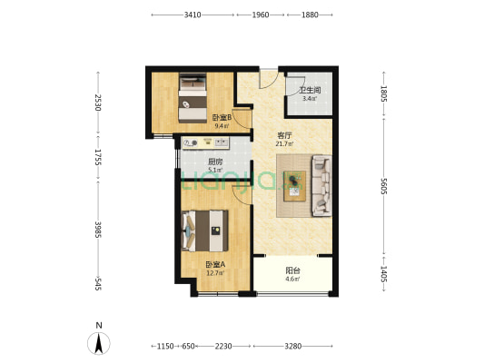 东胜时间山A区 2室1厅1卫 84平方