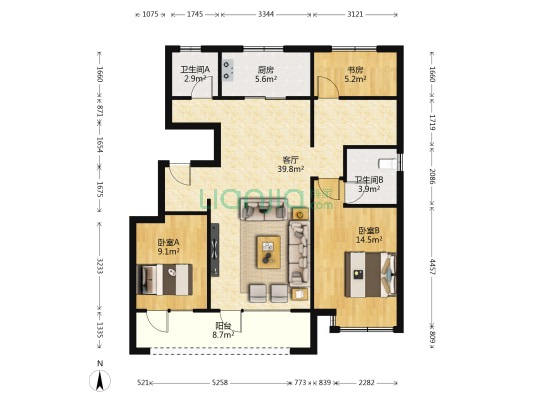 绿城和园 3室1厅2卫 110平方