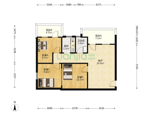 狮峰上街日杂楼 3室1厅1卫 89平方