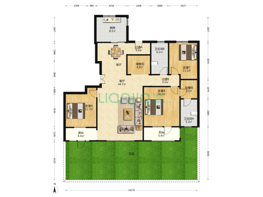 鲁商御园 3室1厅2卫 171平方