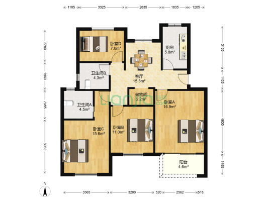 银丰苑 4室1厅2卫 109平方