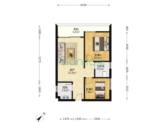南宝大厦 2室1厅1卫 70平方