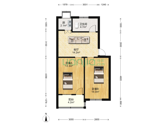 南福华街住宅小区 2室1厅1卫 62平方