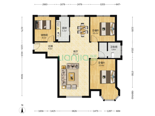 鳌山卫经济适用房北区 2室1厅1卫 117平方