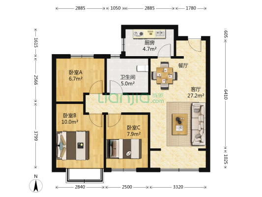 天鸿万卷府 3室1厅1卫 93平方