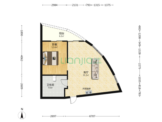 东湖双子星 1室1厅1卫 78平方