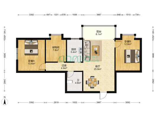 东方小区C区 2室1厅1卫 106平方