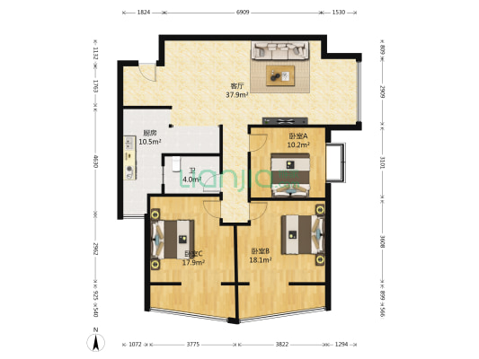 迎宾壹号 3室1厅1卫 99平方