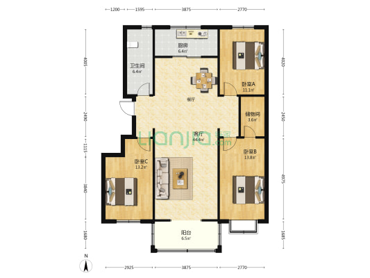 青州市国泰家园小区 3室1厅1卫 132平方