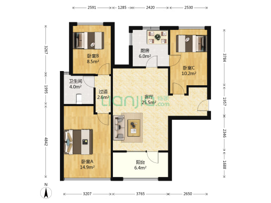 富力新城H16区 3室1厅1卫 99平方